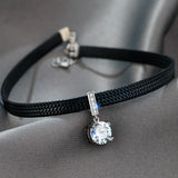 Glitter Zircon Geometric Pendant Choker Leather Short Necklace