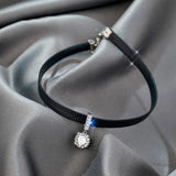 Glitter Zircon Geometric Pendant Choker Leather Short Necklace