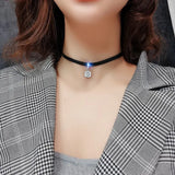 Glitter Zircon Geometric Pendant Choker Leather Short Necklace