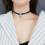 Glitter Zircon Geometric Pendant Choker Leather Short Necklace