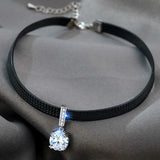 Glitter Zircon Geometric Pendant Choker Leather Short Necklace