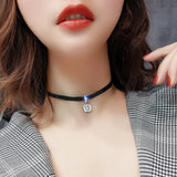 Glitter Zircon Geometric Pendant Choker Leather Short Necklace
