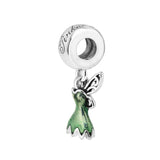 Green Enamel Fairytale Wings Dangle Silver Charms for Bracelets DIY Jewelry