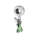 Green Enamel Fairytale Wings Dangle Silver Charms for Bracelets DIY Jewelry