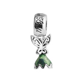 Green Enamel Fairytale Wings Dangle Silver Charms for Bracelets DIY Jewelry