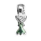 Green Enamel Fairytale Wings Dangle Silver Charms for Bracelets DIY Jewelry