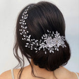 Silver Flower Crystal Hair Comb Tiara Wedding Hair Jewelry