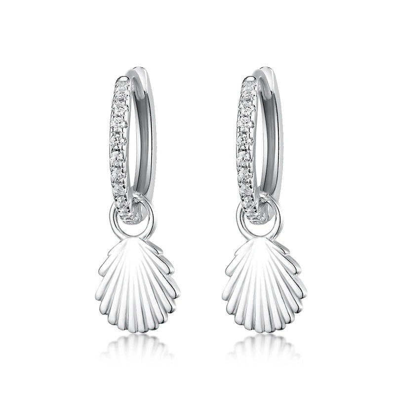 925 Sterling Silver Shell Hoop Earrings for Women Men Wedding Party