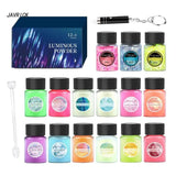 15 Pots 12 Colors Glow Powder & 3 Colors Glow Flakes - Epoxy Glow Powder