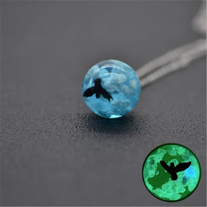 Glow Dark Resin Ball Moon Pendant Necklace Women