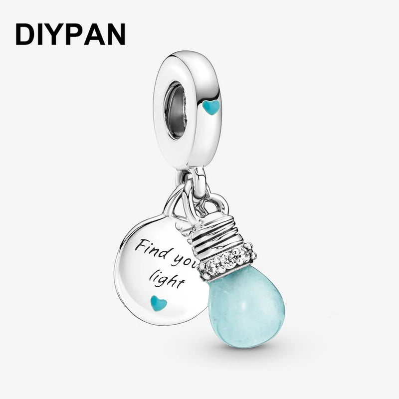 Glow-in-the-Dark Lightbulb Double Dangle Charm for Bracelet Pendant Jewelry