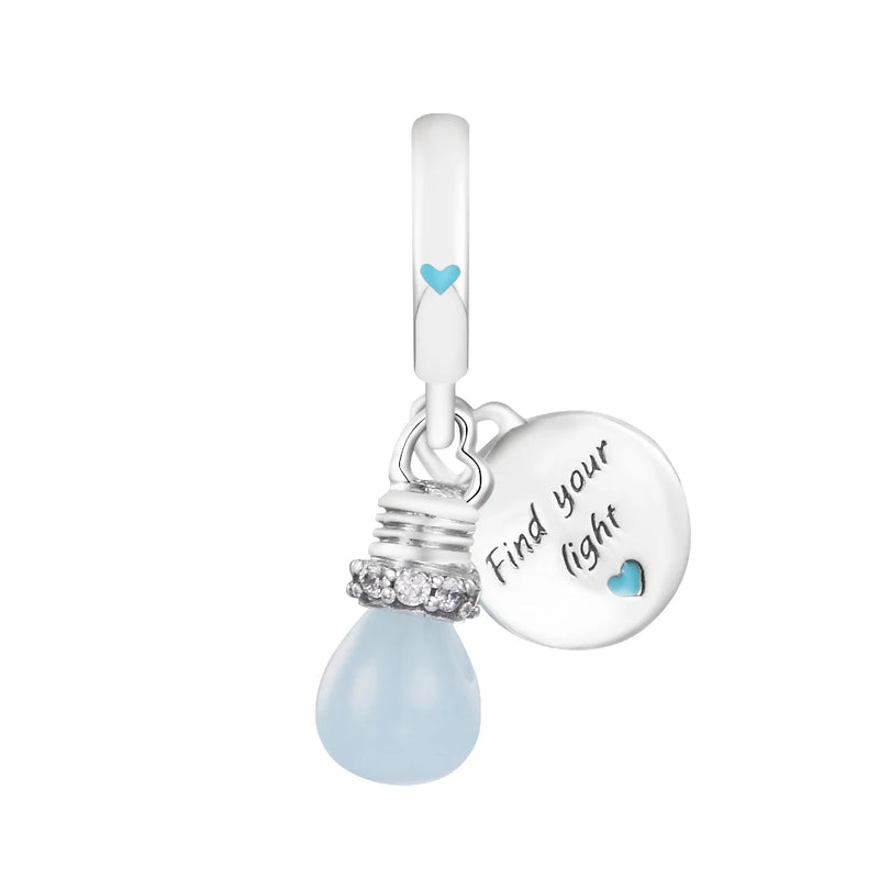 Glow-in-the-dark Lightbulb Dangle Charm 925 Silver Beads