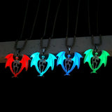 Glowing Bat Wing Skeleton Necklace Stainless Steel Chain Demon Amulet