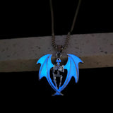 Glowing Bat Wing Skeleton Necklace Stainless Steel Chain Demon Amulet
