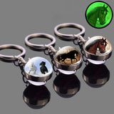 Luminous Horse Glass Ball Keychain Double Sided Animal Keyring