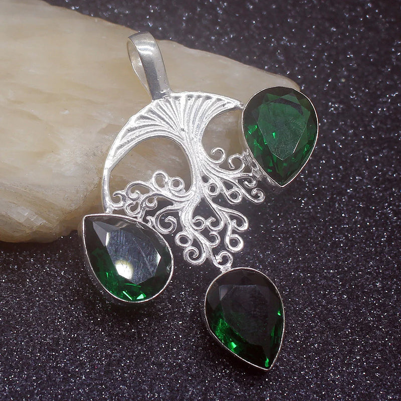 Green Topaz Silver Pendant Necklace 58mm