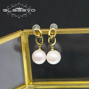 925 Silver Freshwater Pearl Dangle Chain Earrings for Women Teens Party