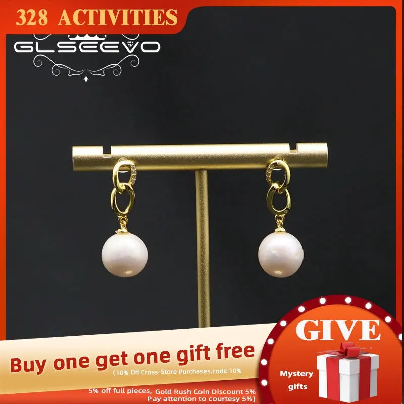 925 Silver Freshwater Pearl Dangle Chain Earrings for Women Teens Party