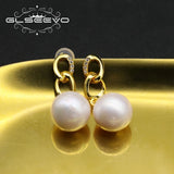 925 Silver Freshwater Pearl Dangle Chain Earrings for Women Teens Party