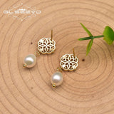 925 Silver Natural Pearls Hollow Jade Lace Drop Earrings Women Geometric Jewelry