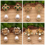 925 Silver Natural Pearls Hollow Jade Lace Drop Earrings Women Geometric Jewelry