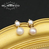 Glseevo Freshwater Pearl Silver Zircon Pendant Earrings GE1074
