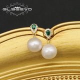 Freshwater Pearl Green Stone Earrings Wedding Jewelry GE1077