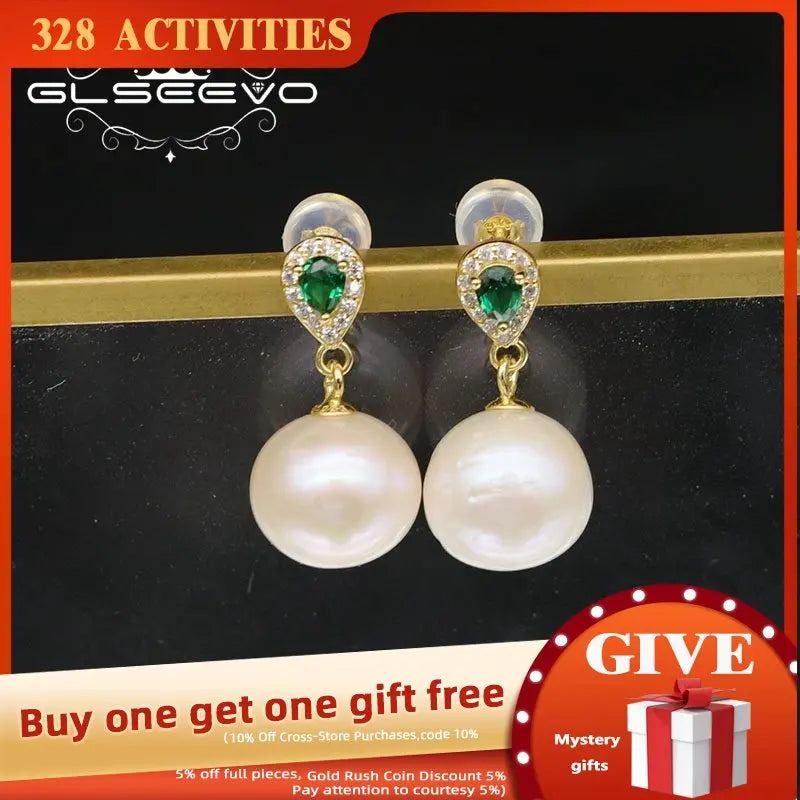 Freshwater Pearl Green Stone Earrings Wedding Jewelry GE1077