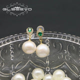 Freshwater Pearl Green Stone Earrings Wedding Jewelry GE1077