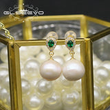Freshwater Pearl Green Stone Earrings Wedding Jewelry GE1077