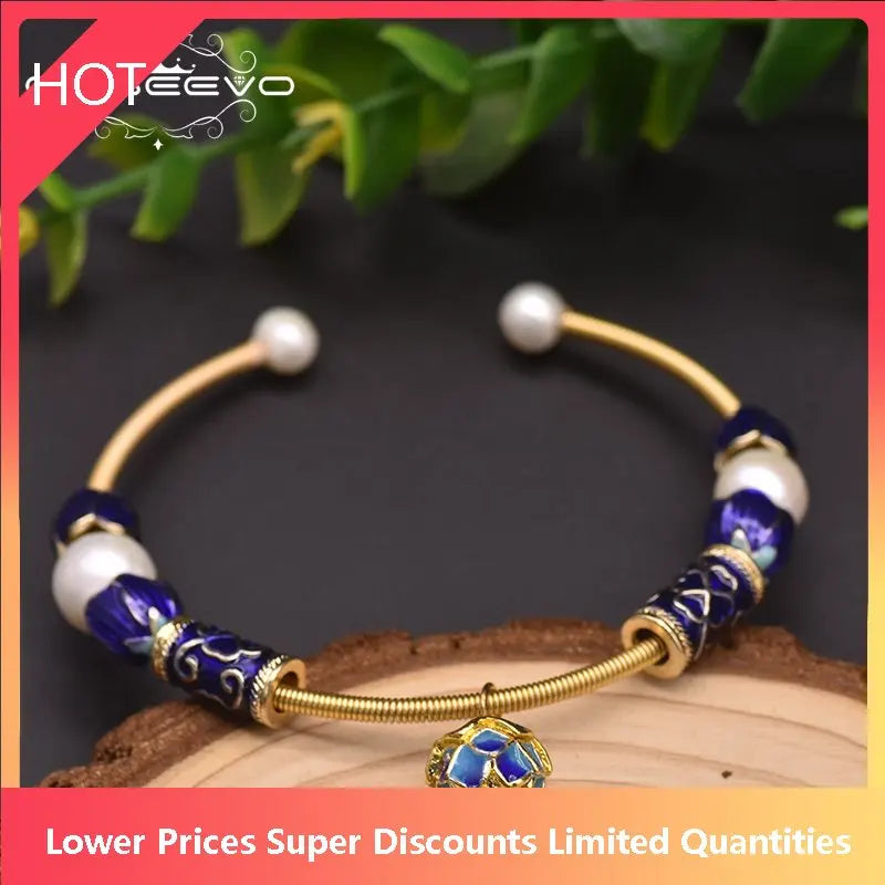 Glseevo Cloisonne Natural Fresh Pearl Charm Flower Bracelet Femme Jewellery