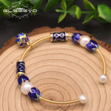Glseevo Cloisonne Natural Fresh Pearl Charm Flower Bracelet Femme Jewellery