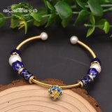 Glseevo Cloisonne Natural Fresh Pearl Charm Flower Bracelet Femme Jewellery