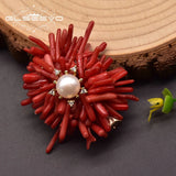 Natural Coral Hairpin Pearl Headdress Flower GH0051