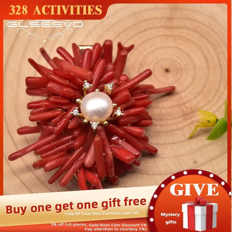 Natural Coral Hairpin Pearl Headdress Flower GH0051