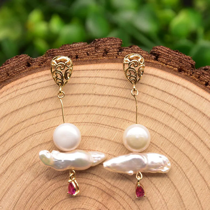 Baroque Freshwater Pearl Red Pendant Earrings GE1050A