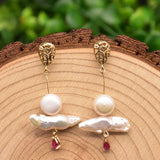 Baroque Freshwater Pearl Red Pendant Earrings GE1050A