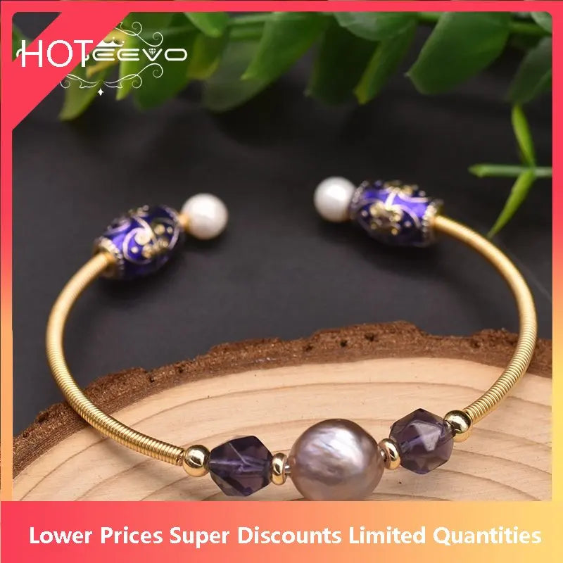 Natural Baroque Pearl Bracelet with Amethyst Cloisonne