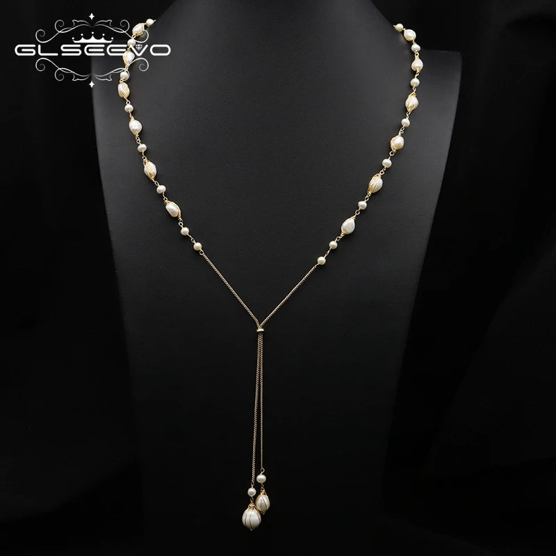 Glseevo Freshwater Pearl Long Necklace Pendant for Party GN040