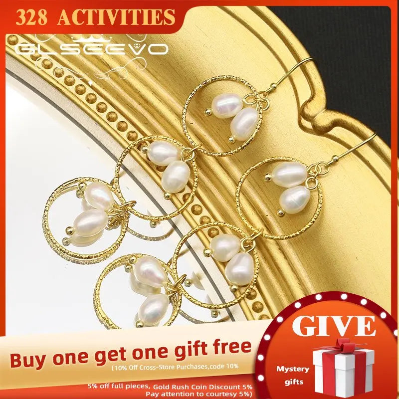 Glseevo Pearl Metal Ring Set Gold-Plated Earrings GE1056