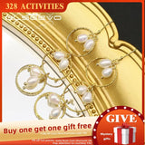 Glseevo Pearl Metal Ring Set Gold-Plated Earrings GE1056