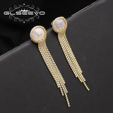 Glseevo Freshwater Pearls Earrings 925 Silver Wedding Pendants Jewelry