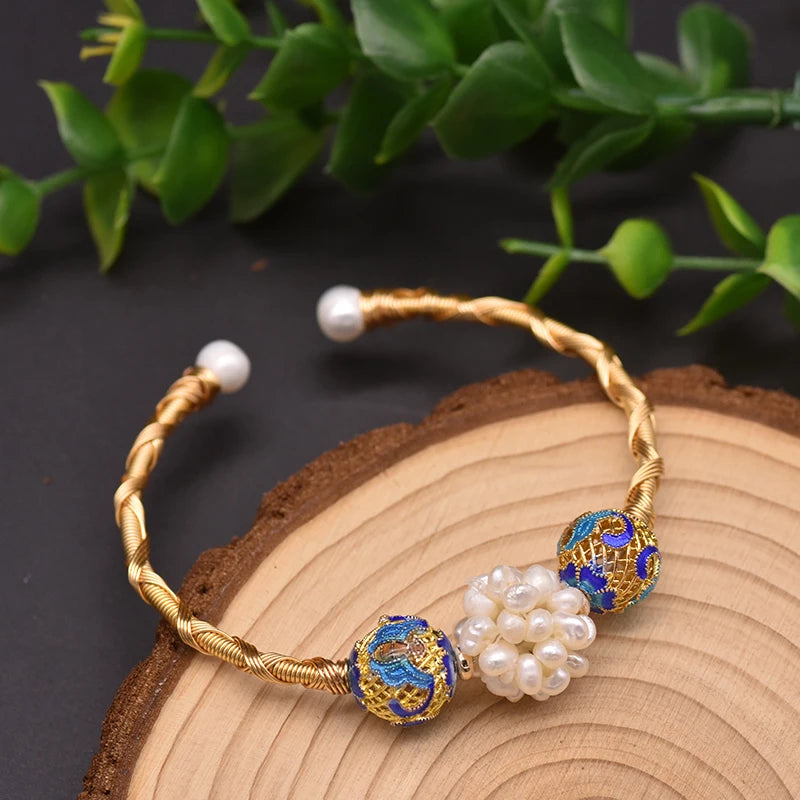 Glseevo Pearl Cloisonne Bracelet Charm Wedding Jewelry