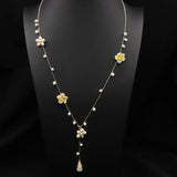 Glseevo Pearl Flower Long Chain Necklace Asymmetrical Minimalism Sweater Chain