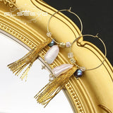 Glseevo Pearl Brass Tassel Earrings GE1061