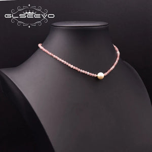 Glseevo Pearl Pink Strawberry Crystal Necklace Set