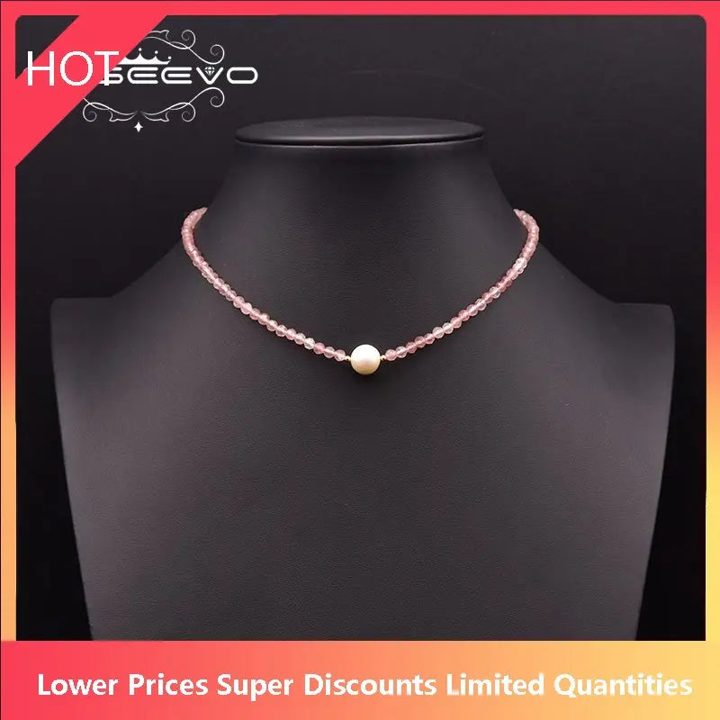 Glseevo Pearl Pink Strawberry Crystal Necklace Set