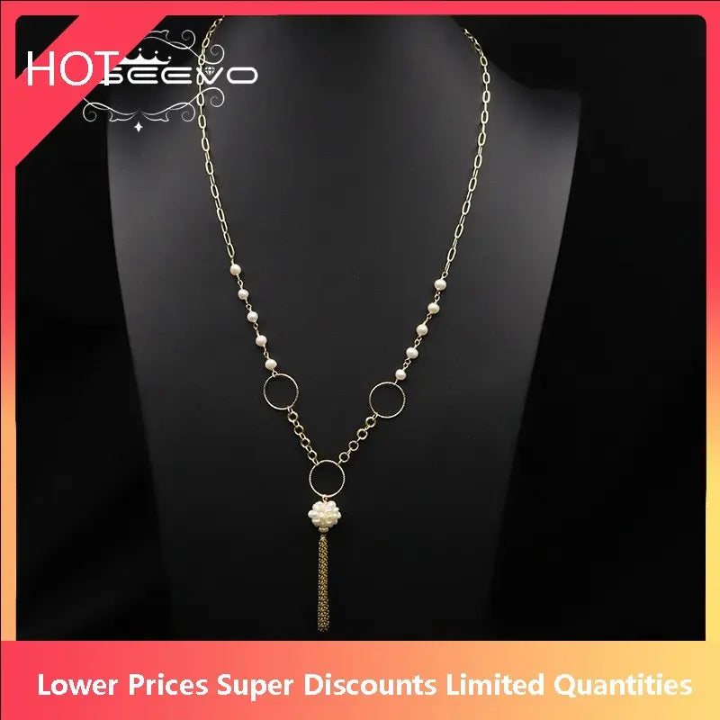 Glseevo Pearl Necklace Long Pendant & Chain Christmas Gift GN0390