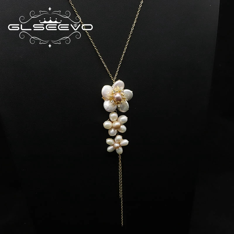 Glseevo Natural Pearl Necklace for Women Flower Necklace GN039