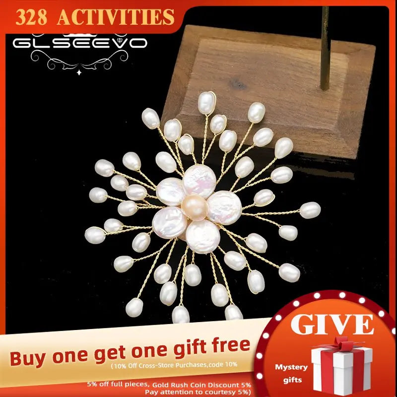 Glseevo Natural pearls Women's Vintage Brooch Flowers Bead Party Jewelry
